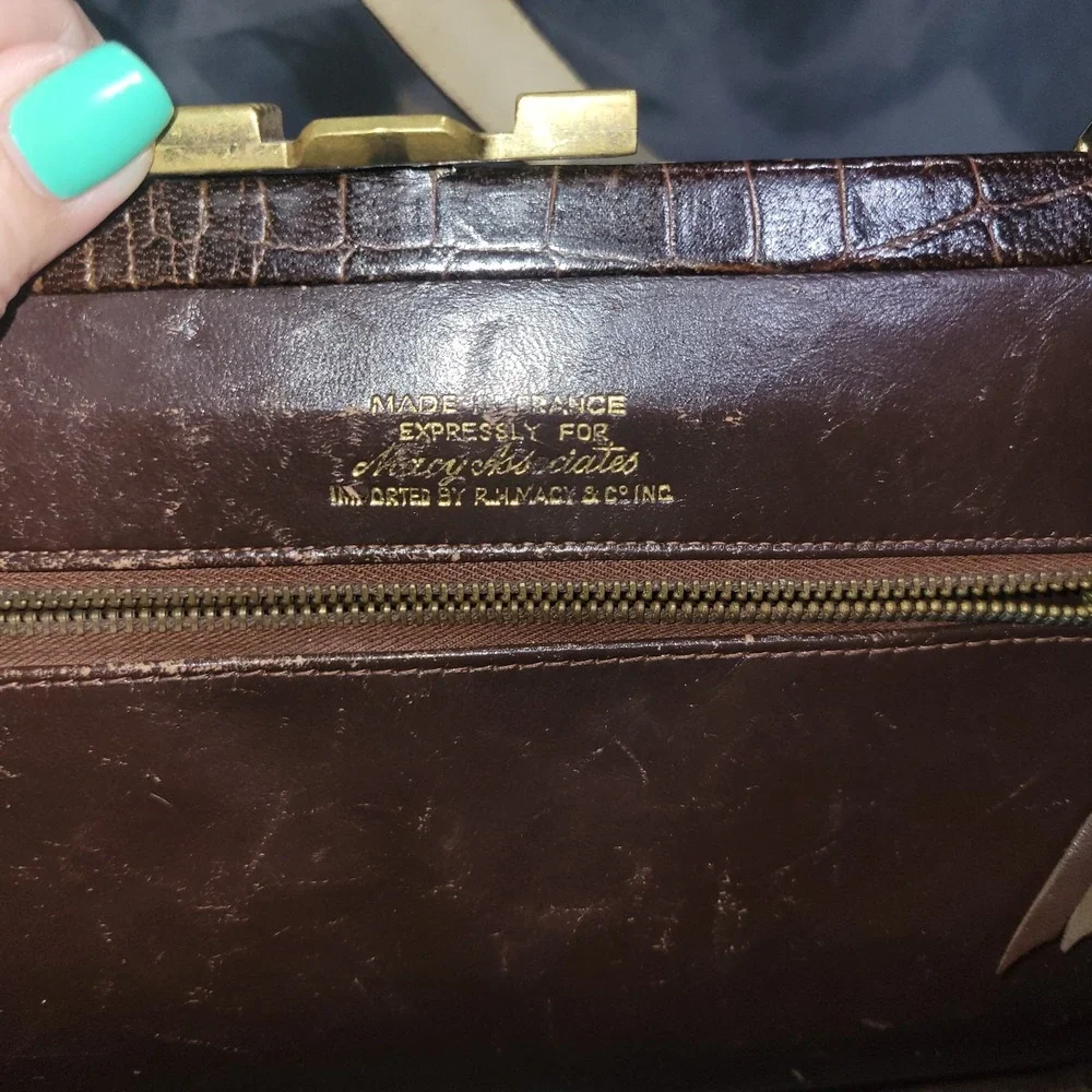 Vintage 1950s Macy Associates Brown Crocodile Skin Purse Handbag ~ France